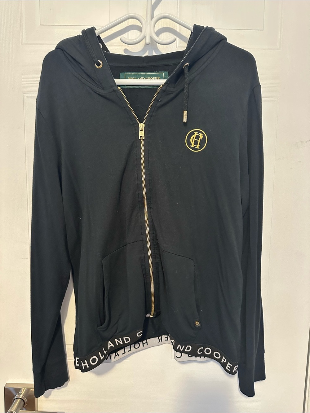 Holland Cooper Black Zip-Up Hoodie with Gold Embroidered Logo